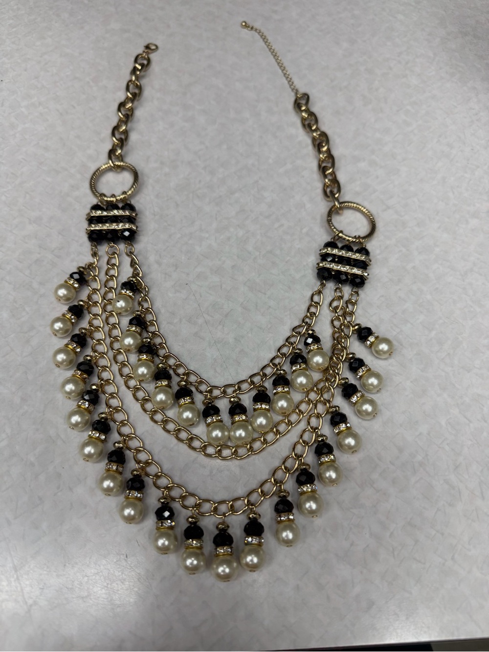 Gold-Tone Pearl & Black Bead Multi-Strand Necklace